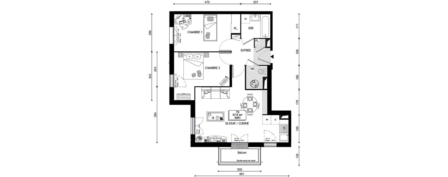 Appartement T3 de 57,00 m2 &agrave; Breuillet Centre