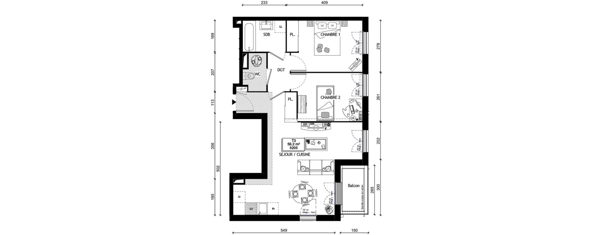 Appartement T3 de 58,20 m2 &agrave; Breuillet Centre