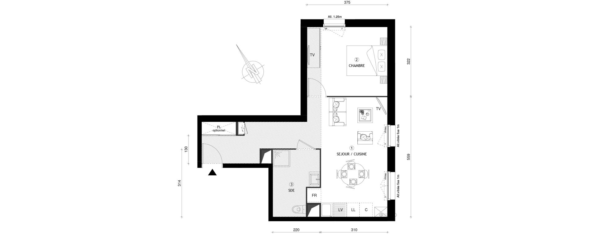 Appartement T2 de 45,21 m2 &agrave; Breuillet Centre