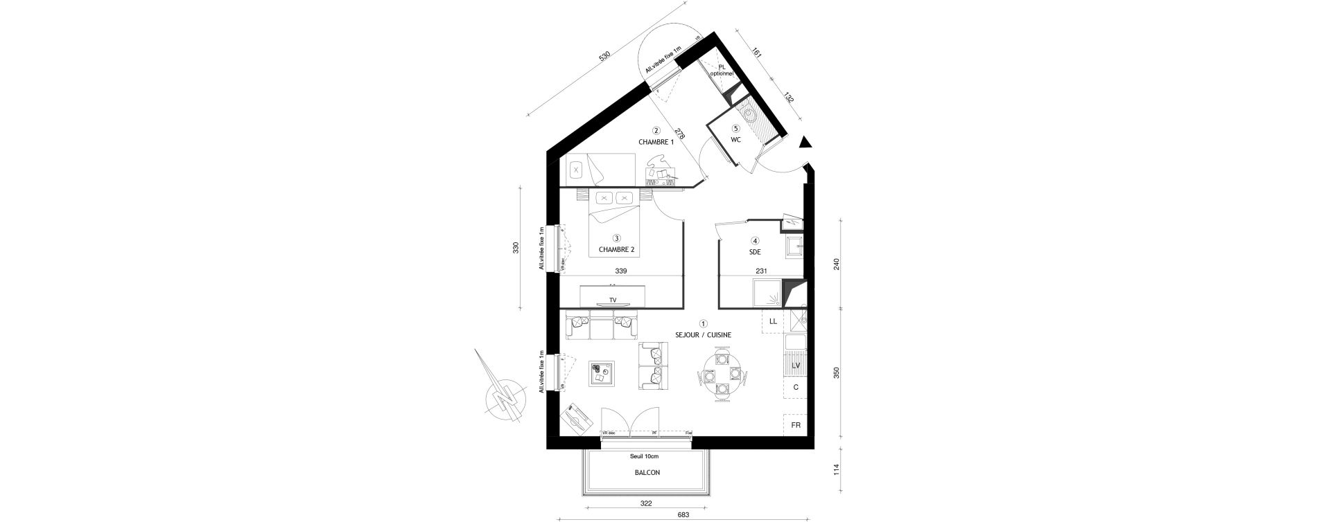 Appartement T3 de 60,04 m2 &agrave; Breuillet Centre
