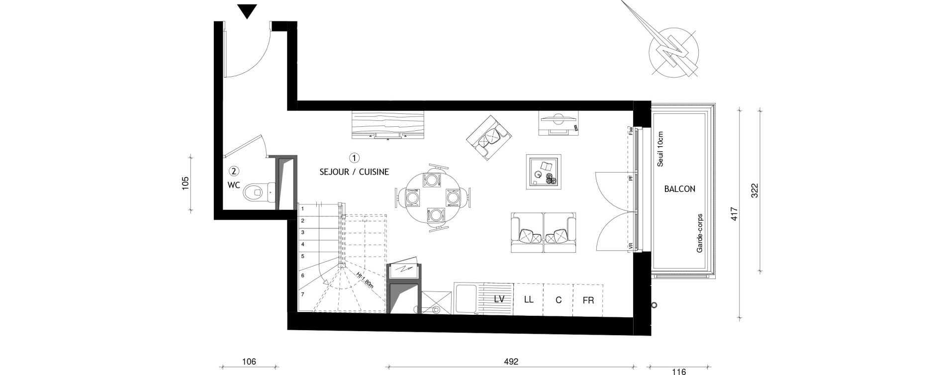 Appartement T2 de 51,08 m2 &agrave; Breuillet Centre