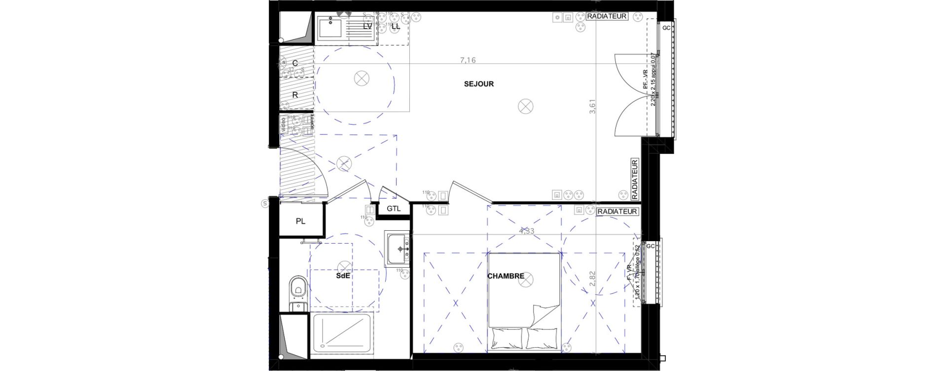 Appartement T2 de 43,65 m2 &agrave; Champlan Centre