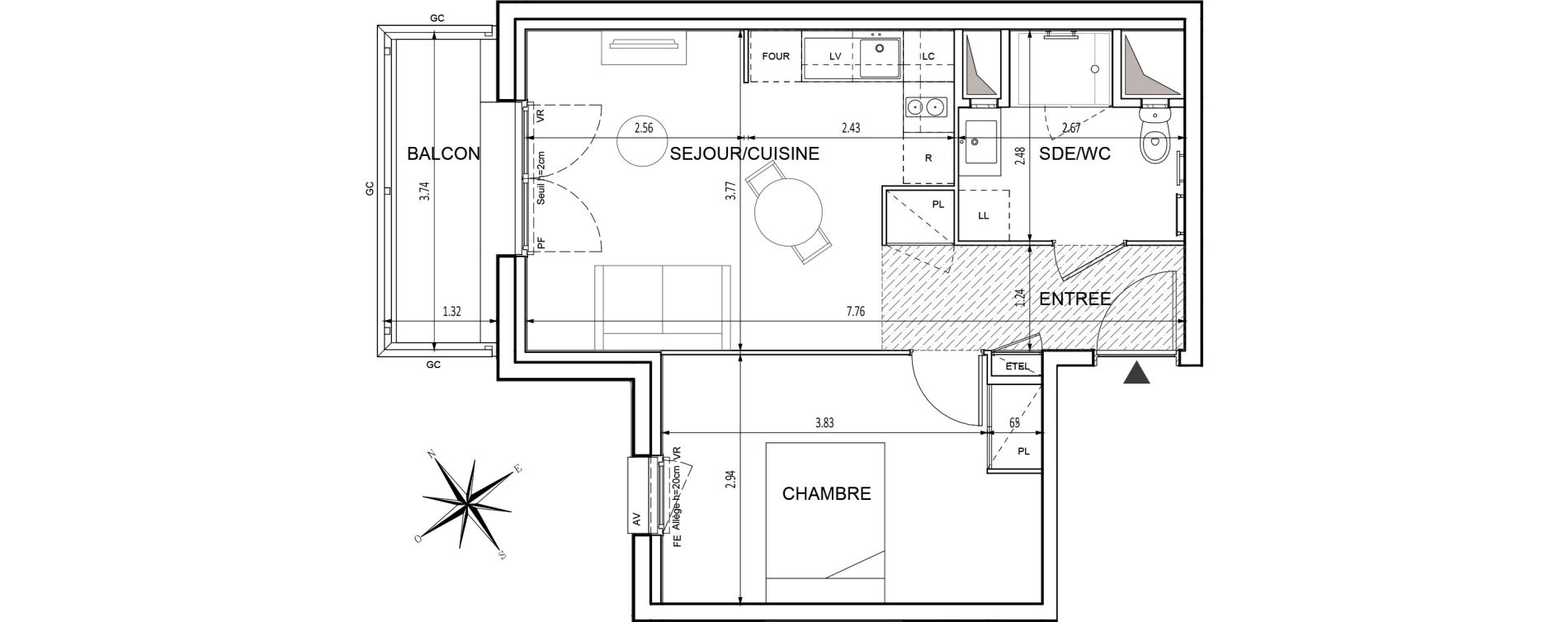 Appartement T2 de 40,50 m2 &agrave; Chilly-Mazarin Croix blanche - cardinal - bel abord