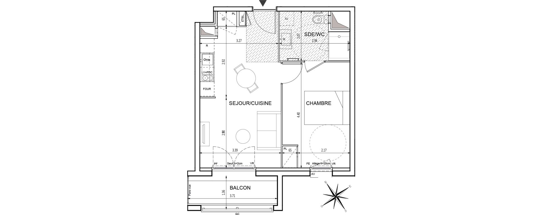 Appartement T2 de 38,42 m2 &agrave; Chilly-Mazarin Croix blanche - cardinal - bel abord