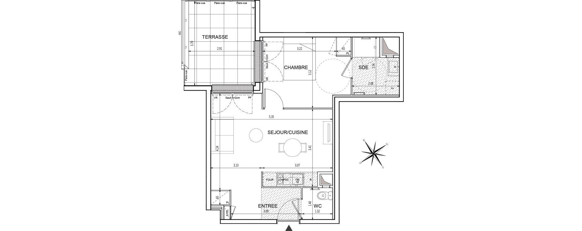 Appartement T2 de 42,32 m2 &agrave; Chilly-Mazarin Croix blanche - cardinal - bel abord