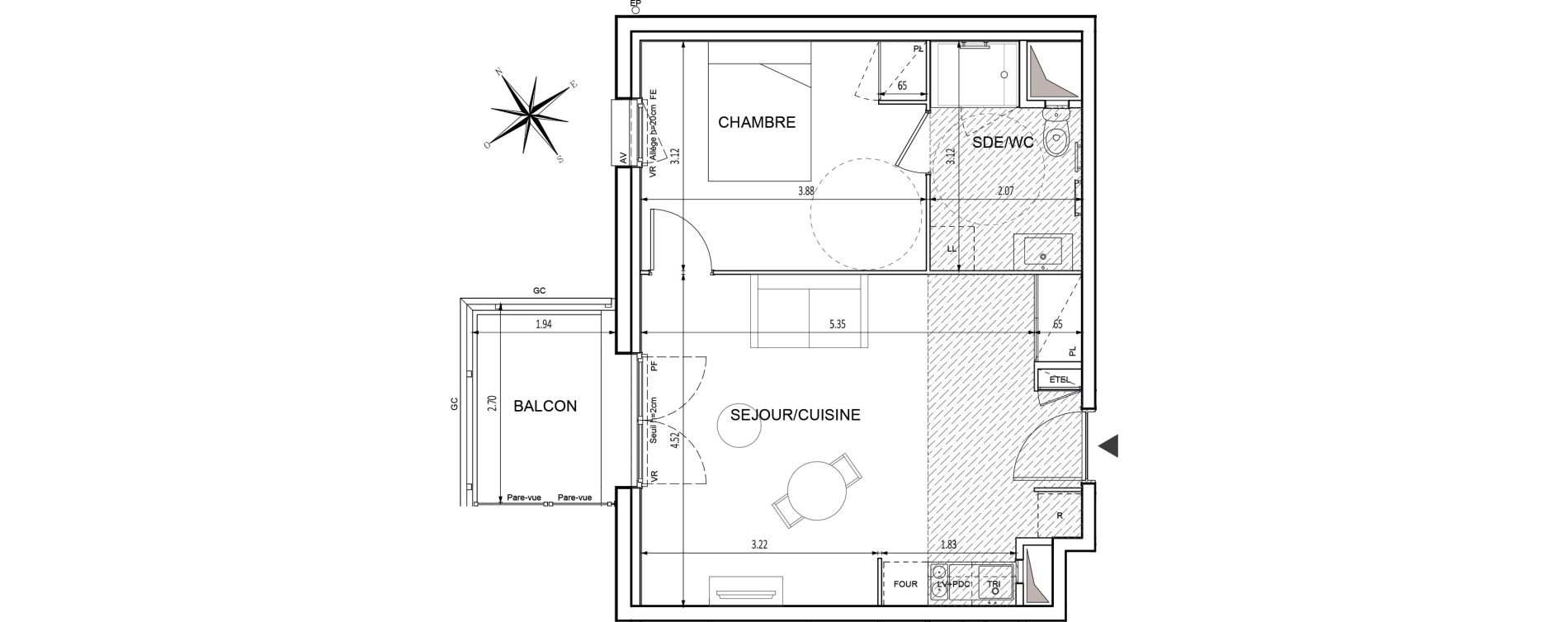 Appartement T2 de 43,72 m2 &agrave; Chilly-Mazarin Croix blanche - cardinal - bel abord