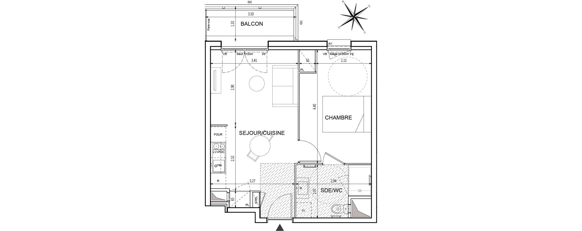 Appartement T2 de 37,93 m2 &agrave; Chilly-Mazarin Croix blanche - cardinal - bel abord