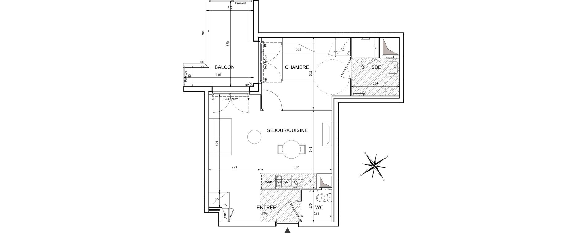 Appartement T2 de 42,32 m2 &agrave; Chilly-Mazarin Croix blanche - cardinal - bel abord