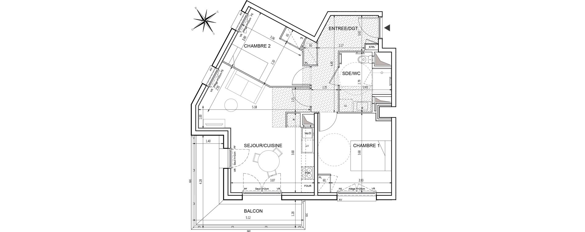 Appartement T3 de 57,65 m2 &agrave; Chilly-Mazarin Croix blanche - cardinal - bel abord