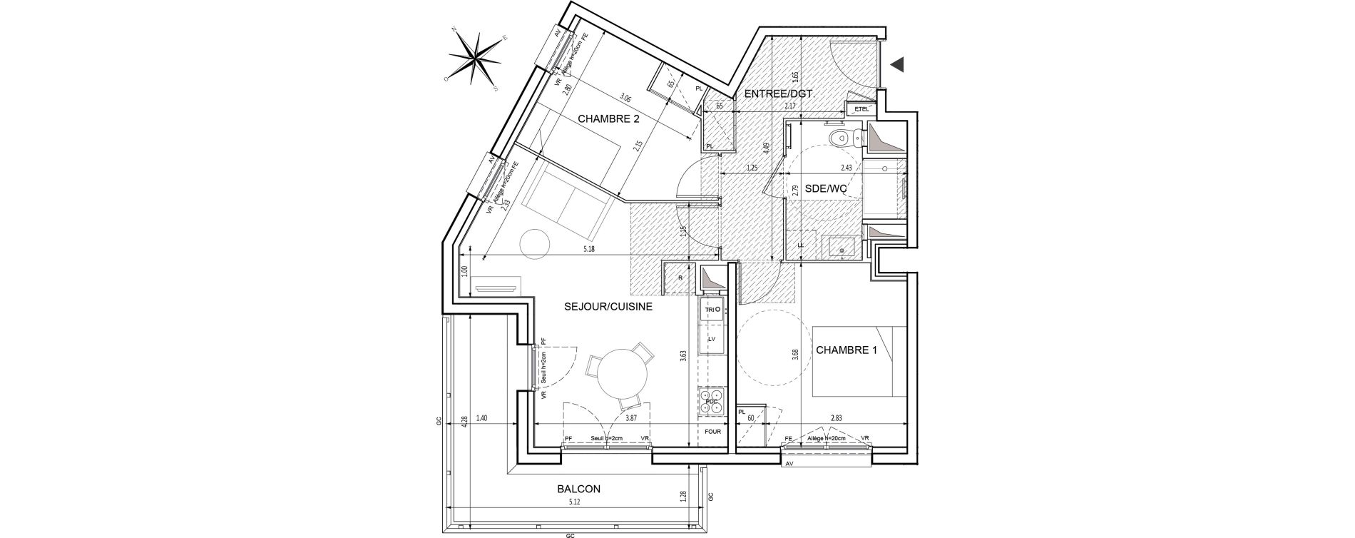 Appartement T3 de 57,65 m2 &agrave; Chilly-Mazarin Croix blanche - cardinal - bel abord