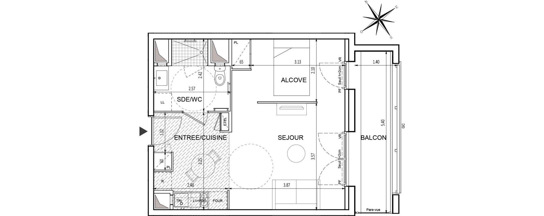 Studio de 34,24 m2 &agrave; Chilly-Mazarin Croix blanche - cardinal - bel abord