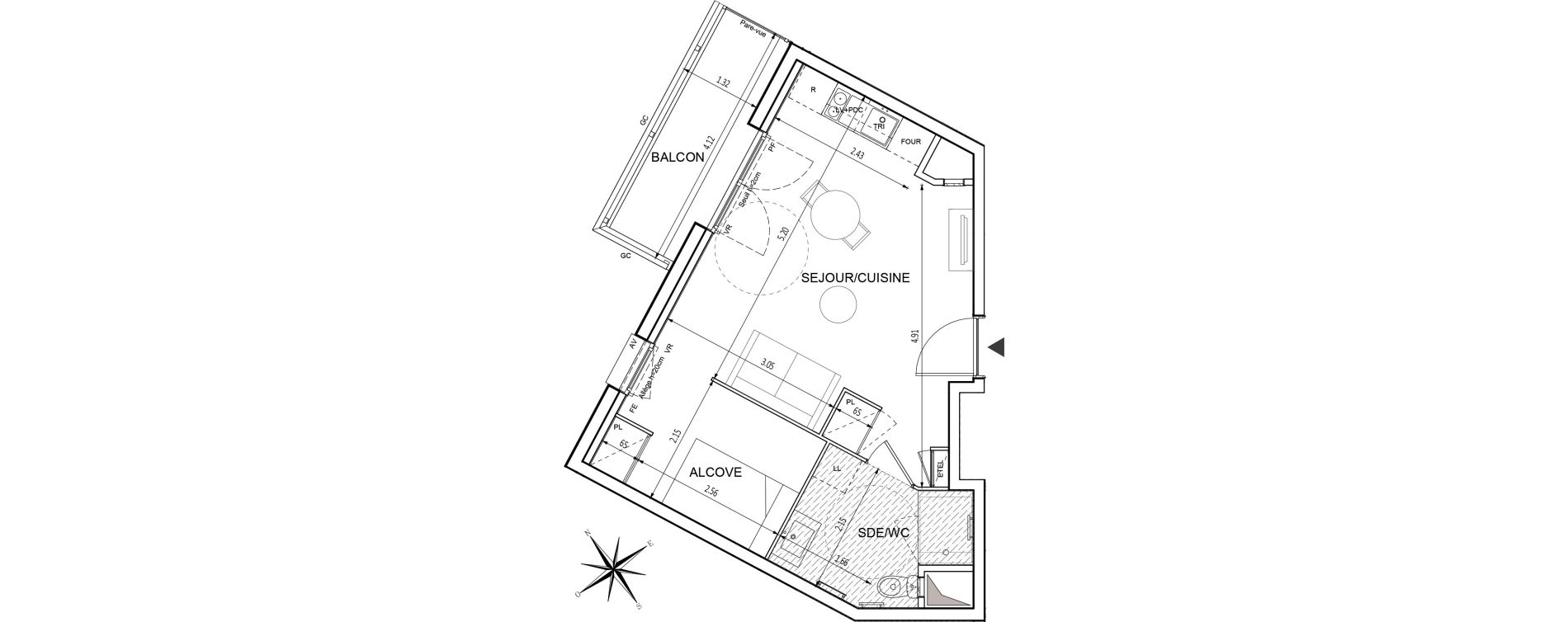 Studio de 34,23 m2 &agrave; Chilly-Mazarin Croix blanche - cardinal - bel abord
