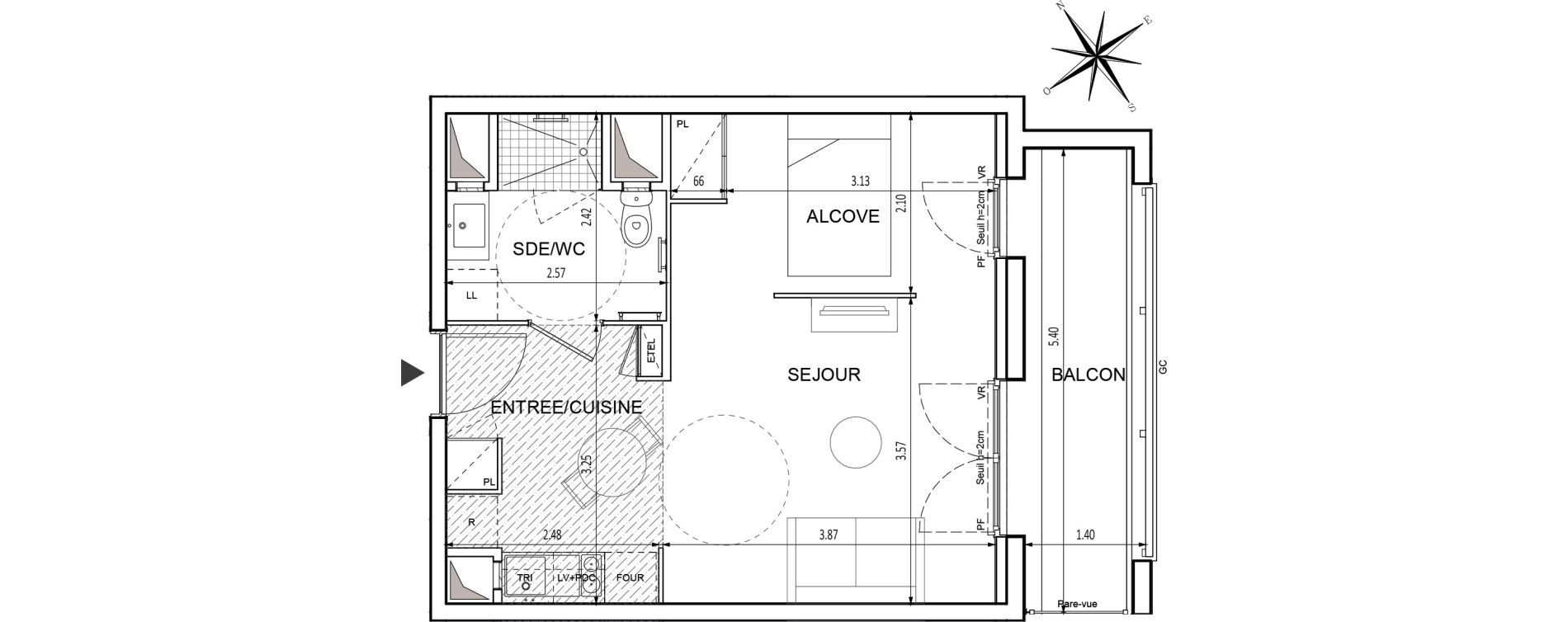 Studio de 34,26 m2 &agrave; Chilly-Mazarin Croix blanche - cardinal - bel abord