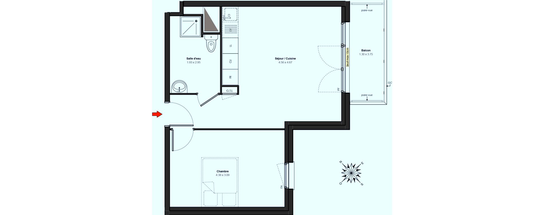Appartement T2 de 41,16 m2 &agrave; Chilly-Mazarin Centre