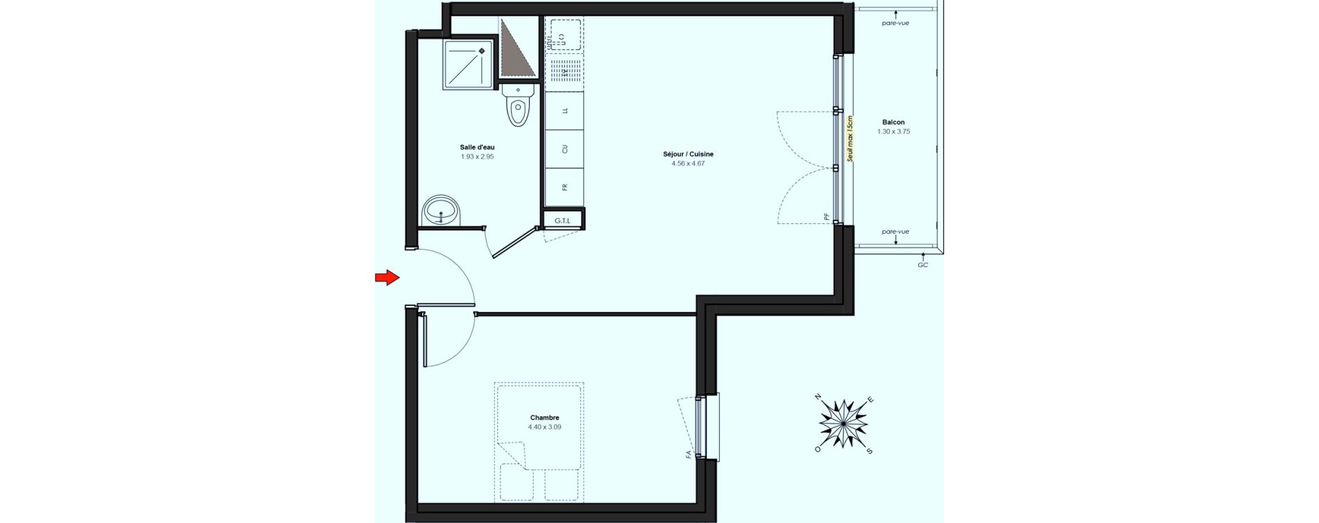Appartement T2 de 41,16 m2 &agrave; Chilly-Mazarin Centre