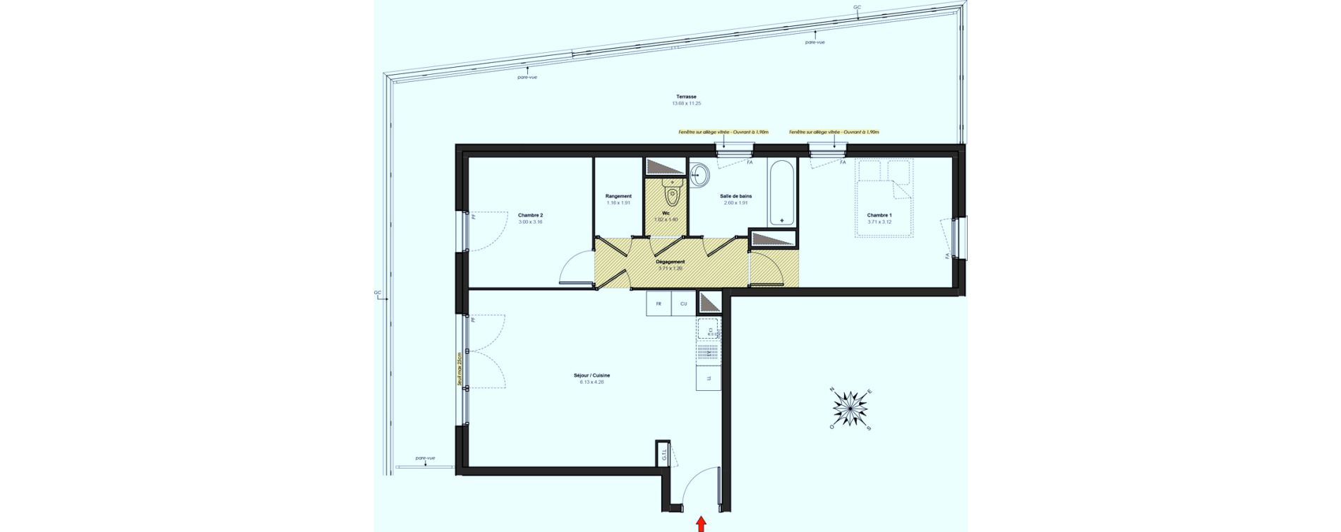 Appartement T3 de 61,89 m2 &agrave; Chilly-Mazarin Centre