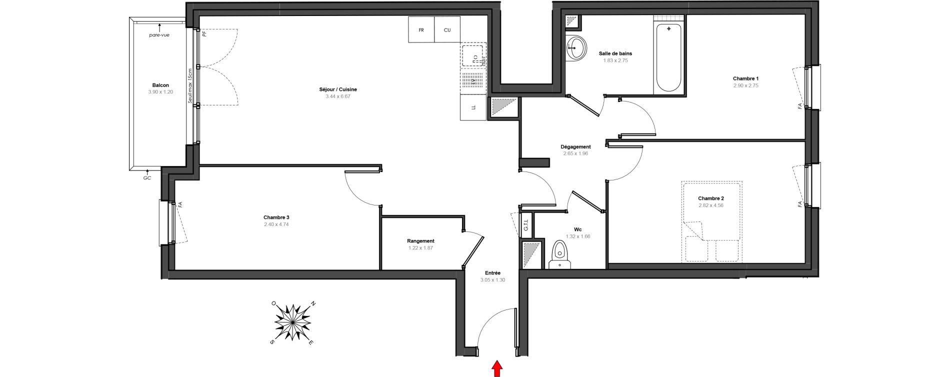 Appartement T4 de 79,41 m2 à Chilly-Mazarin Centre