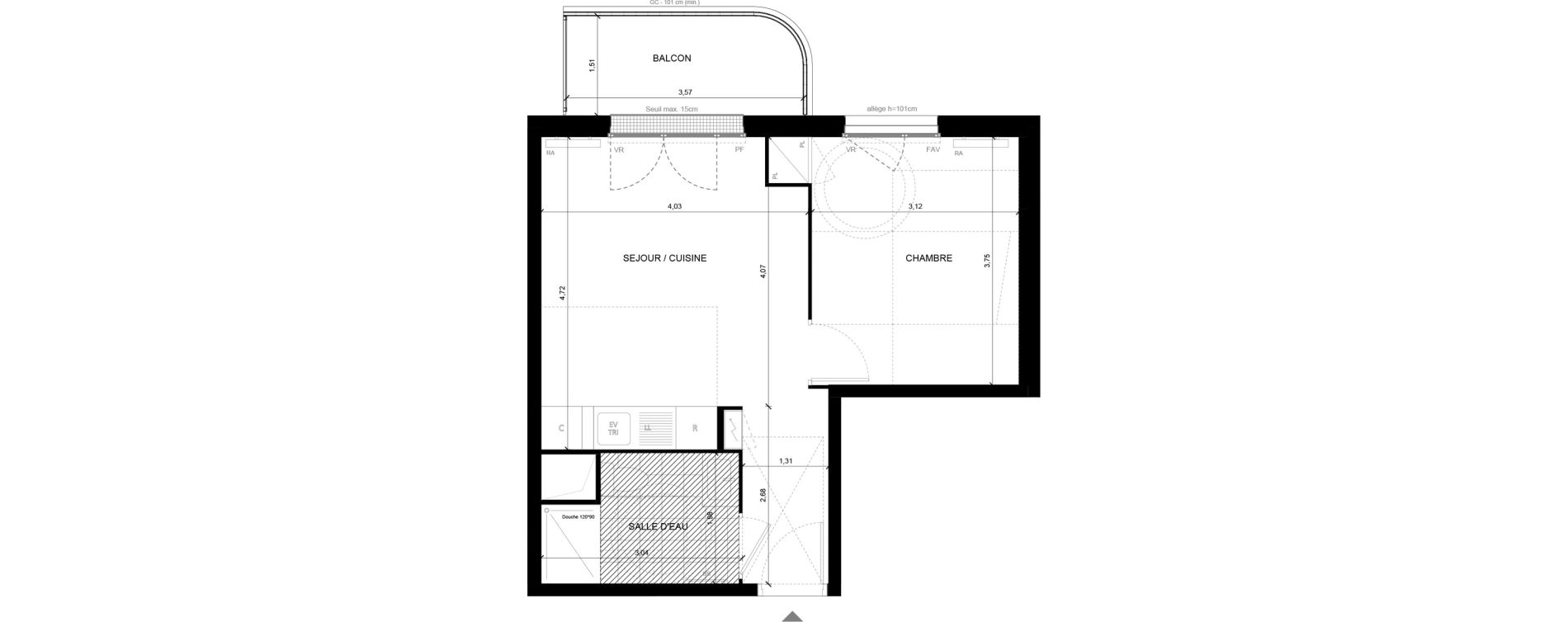 Appartement T2 de 38,74 m2 &agrave; Chilly-Mazarin Centre