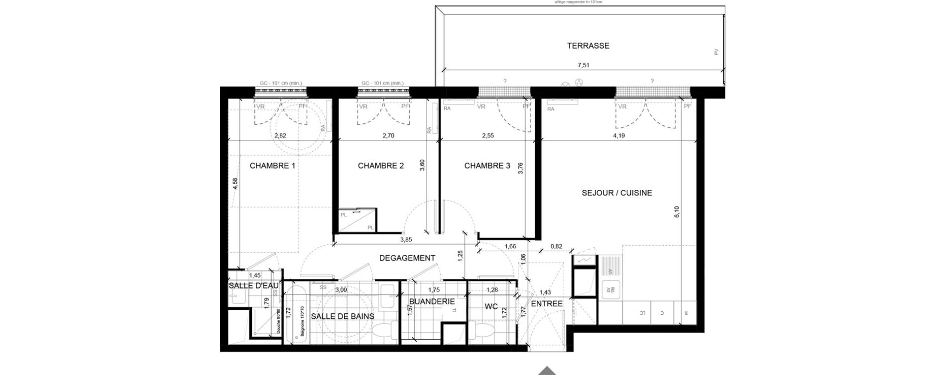 Appartement T4 de 77,35 m2 &agrave; Chilly-Mazarin Centre