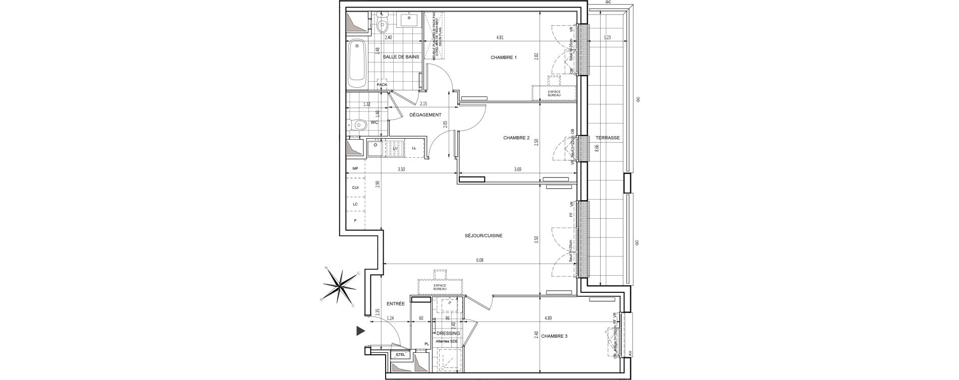 Appartement T4 de 77,45 m2 &agrave; Chilly-Mazarin Croix blanche - cardinal - bel abord