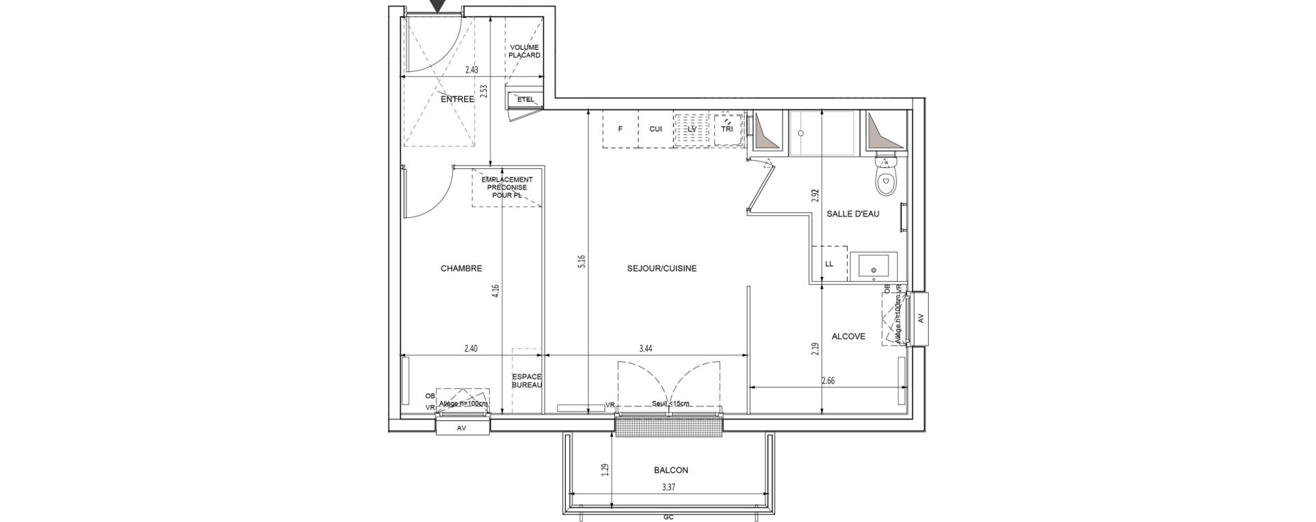 Appartement T2 de 46,09 m2 &agrave; Chilly-Mazarin Croix blanche - cardinal - bel abord