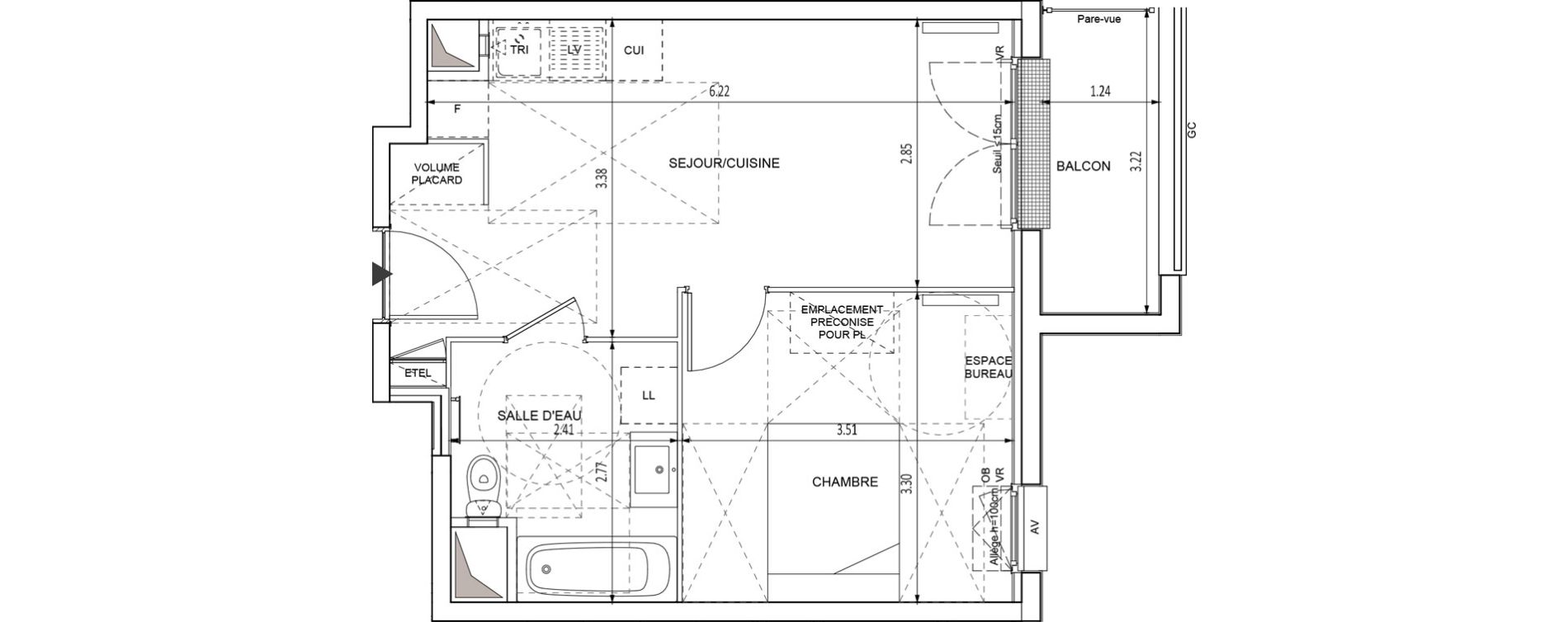 Appartement T2 de 37,24 m2 &agrave; Chilly-Mazarin Croix blanche - cardinal - bel abord