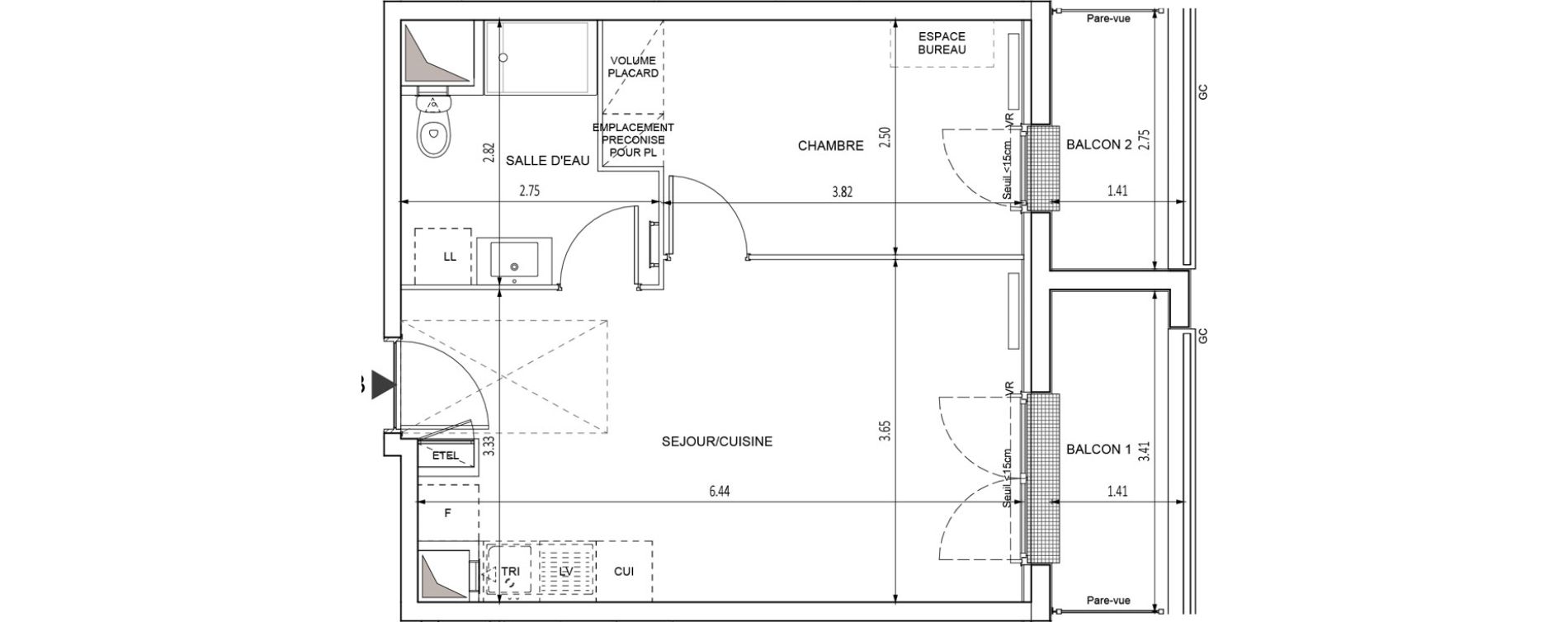 Appartement T2 de 38,84 m2 &agrave; Chilly-Mazarin Croix blanche - cardinal - bel abord