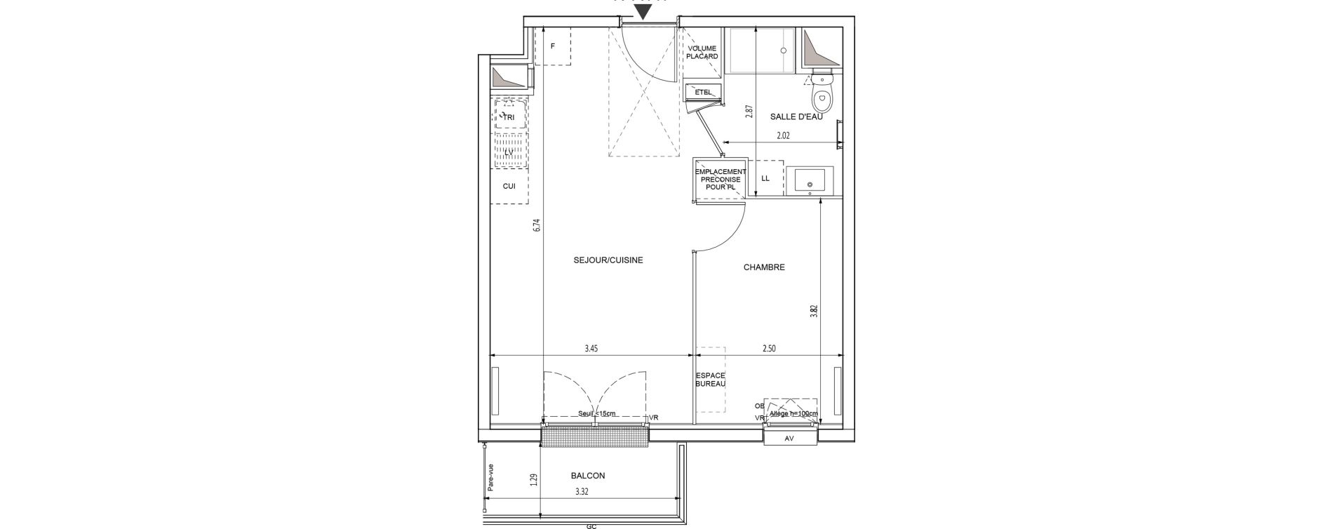 Appartement T2 de 38,19 m2 &agrave; Chilly-Mazarin Croix blanche - cardinal - bel abord