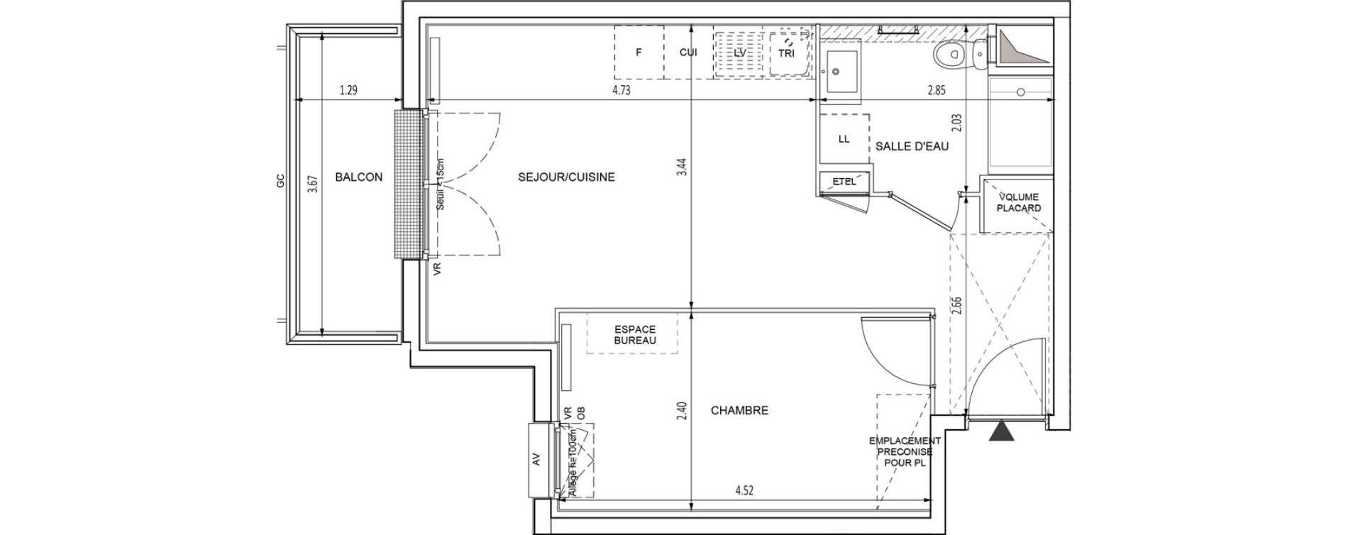 Appartement T2 de 38,57 m2 &agrave; Chilly-Mazarin Croix blanche - cardinal - bel abord