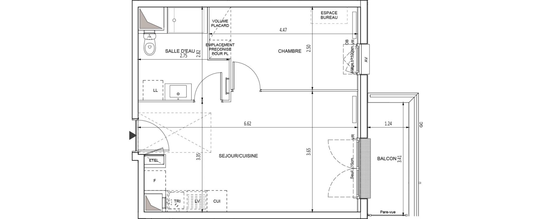 Appartement T2 de 38,84 m2 &agrave; Chilly-Mazarin Croix blanche - cardinal - bel abord