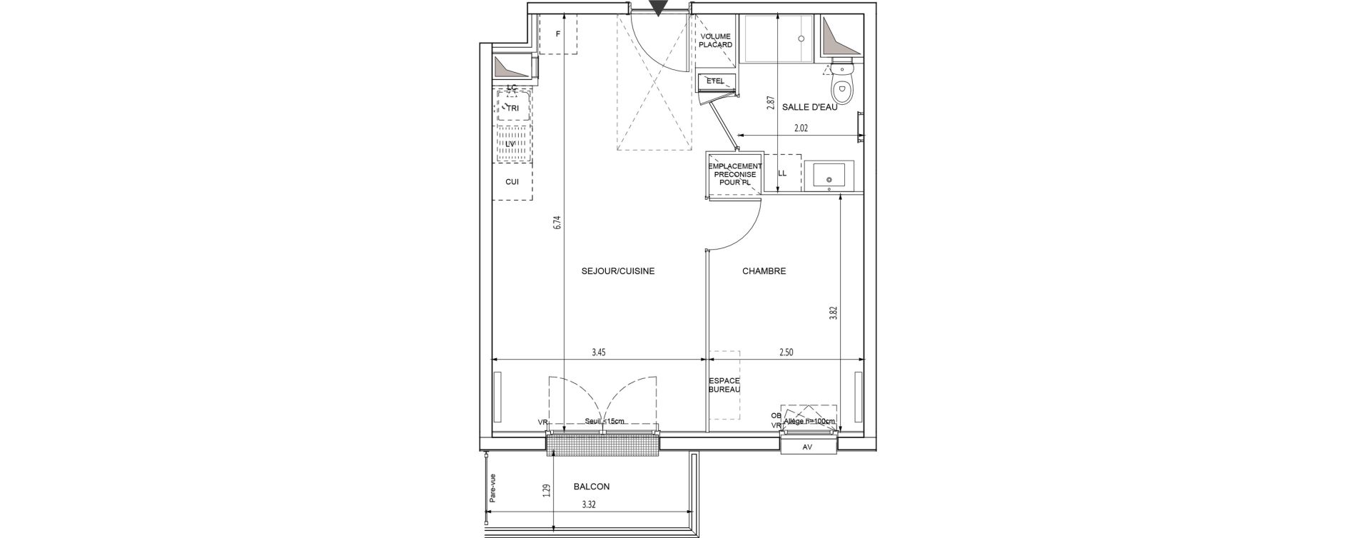 Appartement T2 de 38,19 m2 &agrave; Chilly-Mazarin Croix blanche - cardinal - bel abord