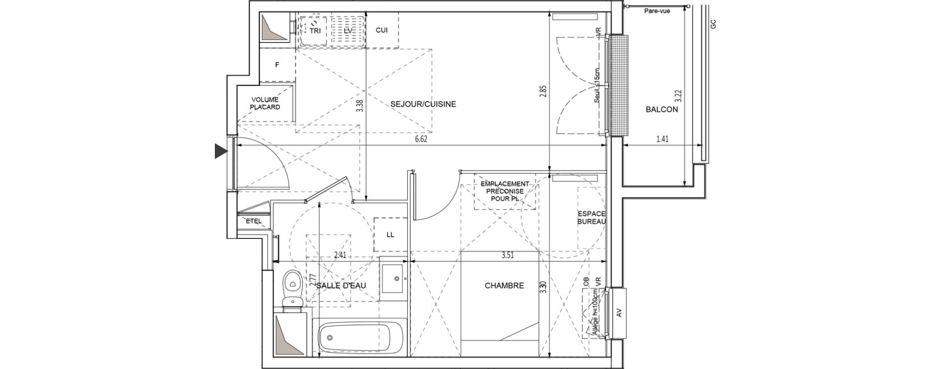 Appartement T2 de 37,24 m2 &agrave; Chilly-Mazarin Croix blanche - cardinal - bel abord