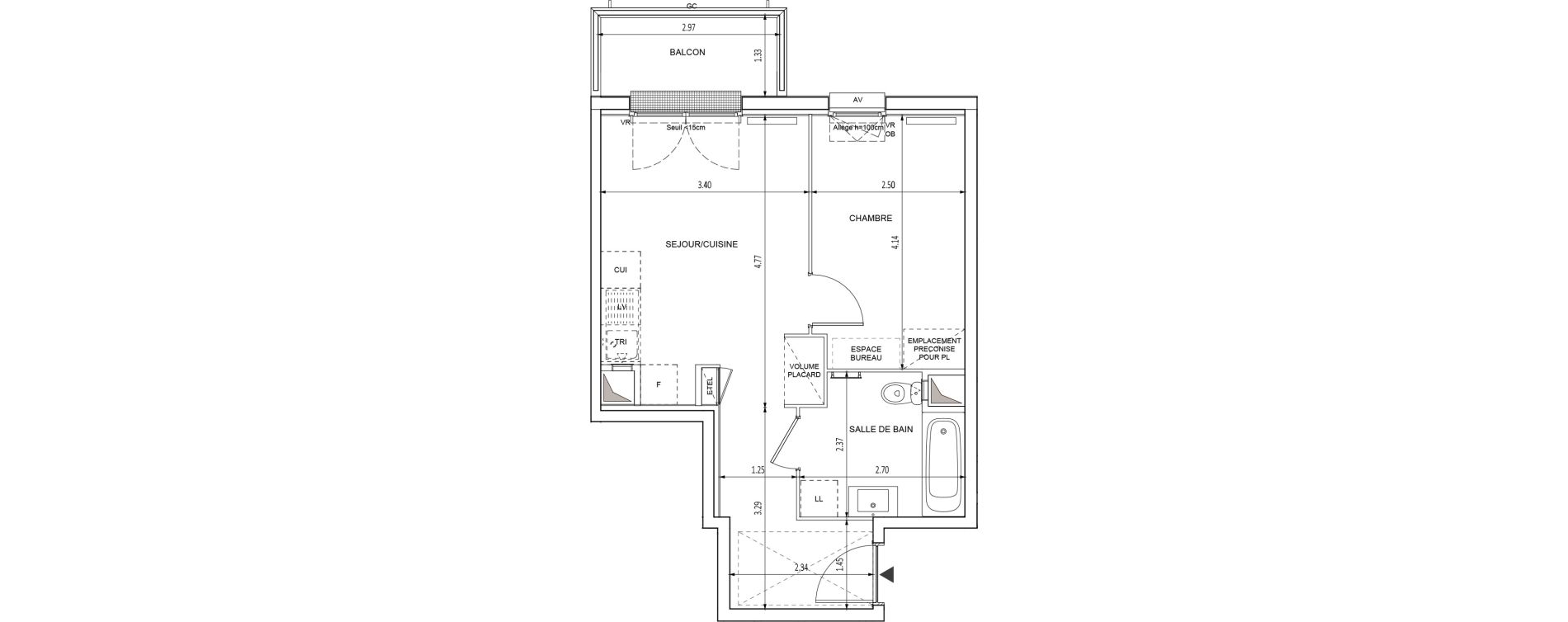 Appartement T2 de 37,26 m2 &agrave; Chilly-Mazarin Croix blanche - cardinal - bel abord