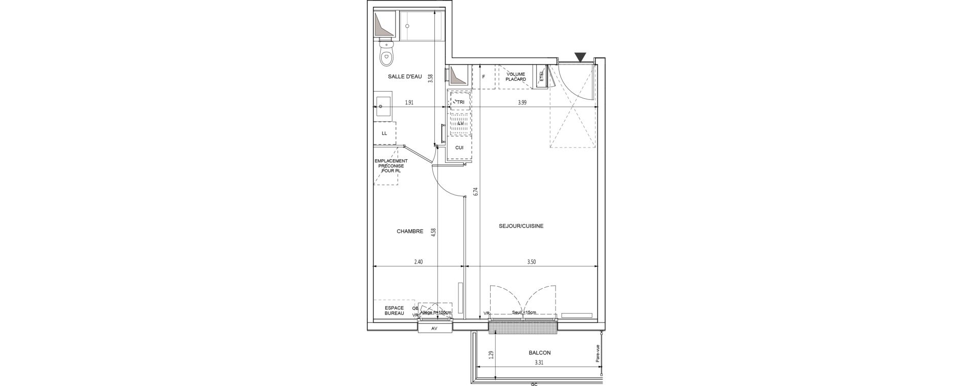 Appartement T2 de 41,12 m2 &agrave; Chilly-Mazarin Croix blanche - cardinal - bel abord