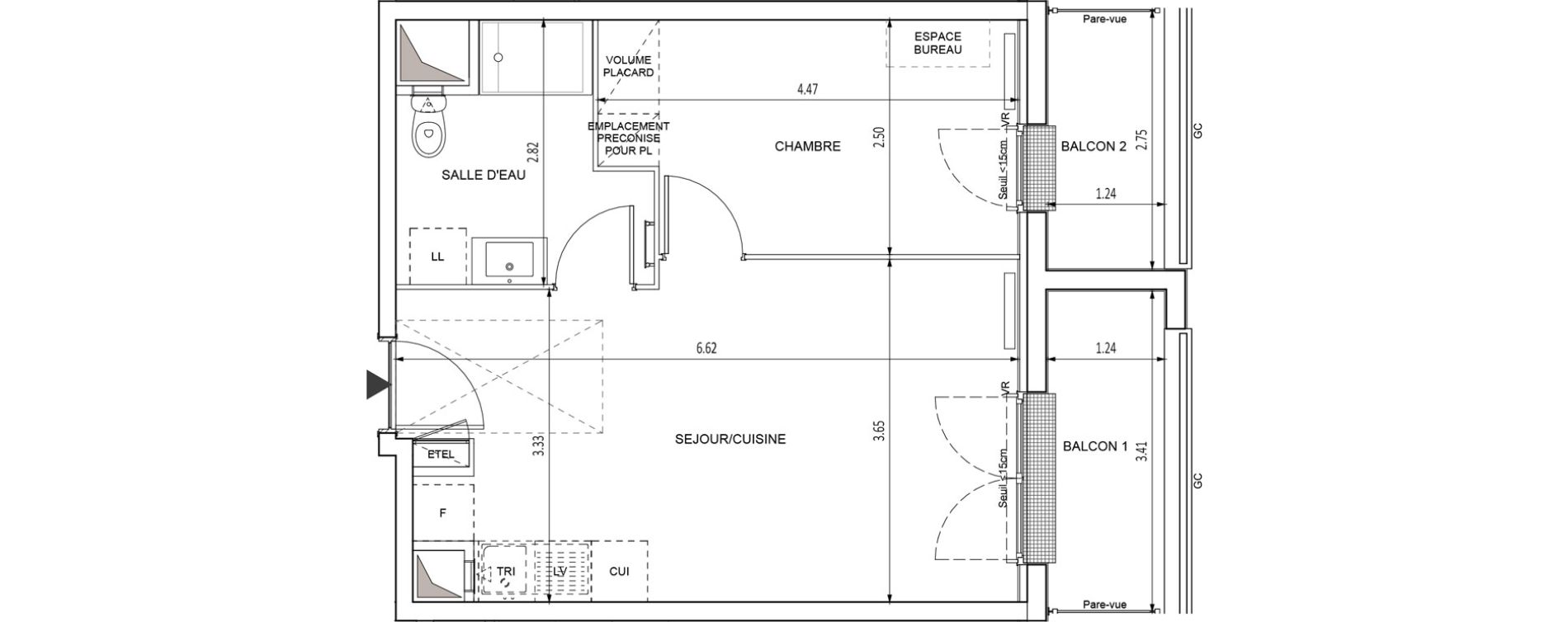 Appartement T2 de 38,84 m2 &agrave; Chilly-Mazarin Croix blanche - cardinal - bel abord