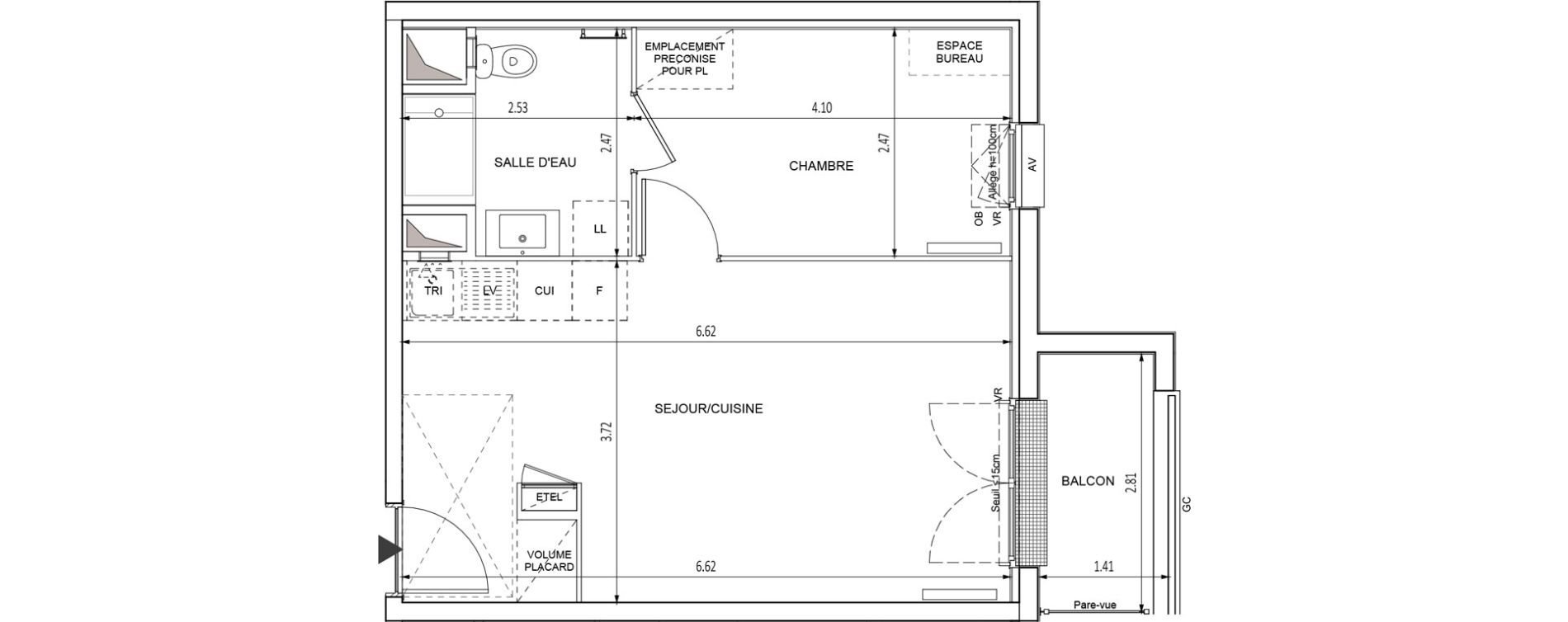 Appartement T2 de 39,52 m2 &agrave; Chilly-Mazarin Croix blanche - cardinal - bel abord