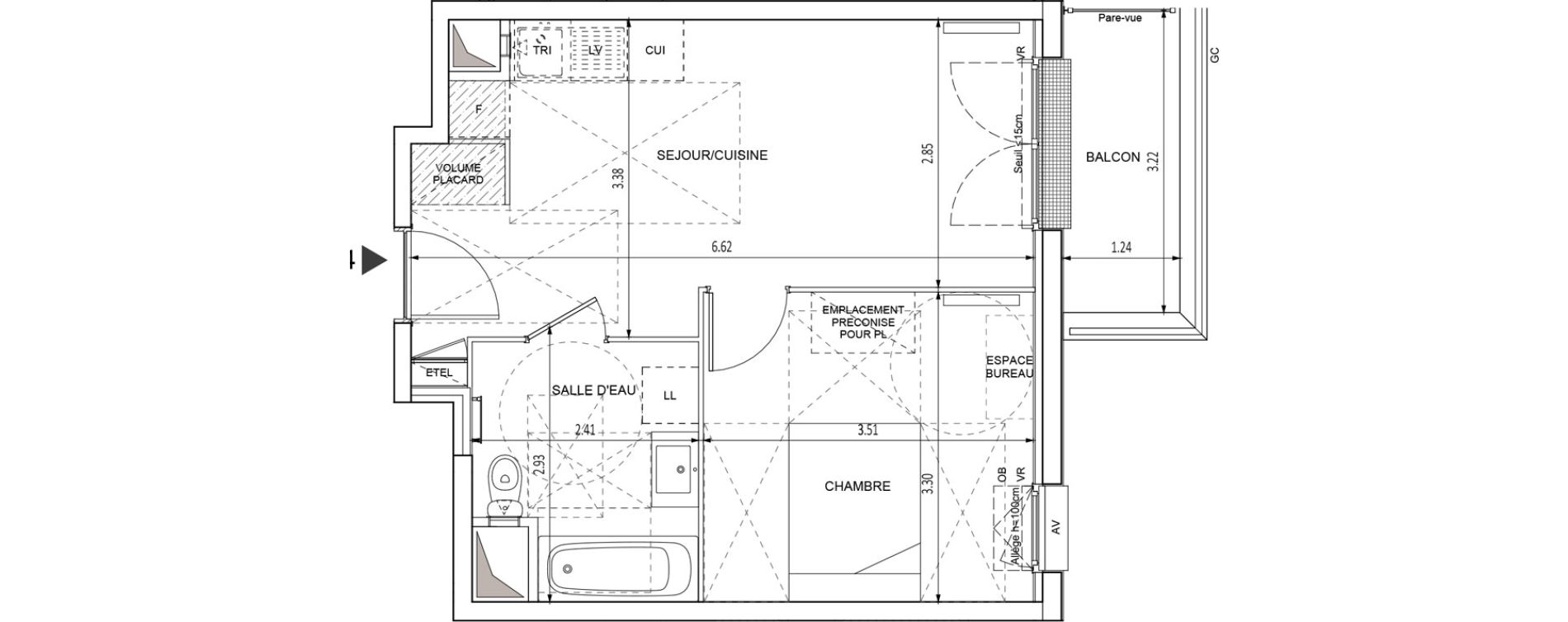 Appartement T2 de 37,24 m2 &agrave; Chilly-Mazarin Croix blanche - cardinal - bel abord