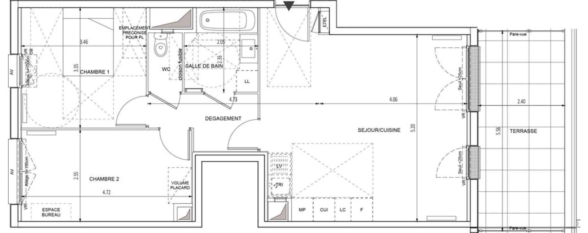 Appartement T3 de 63,79 m2 &agrave; Chilly-Mazarin Croix blanche - cardinal - bel abord