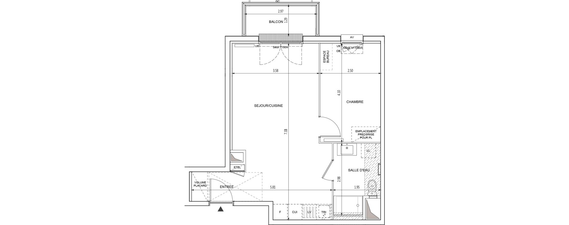 Appartement T2 de 43,74 m2 &agrave; Chilly-Mazarin Croix blanche - cardinal - bel abord