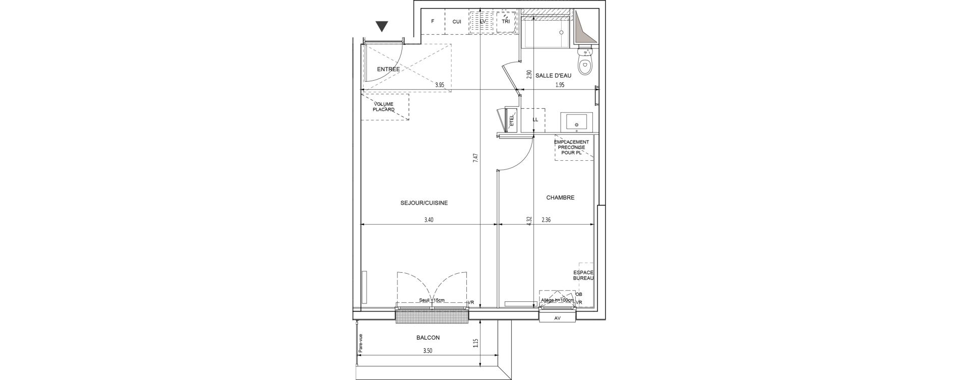 Appartement T2 de 40,87 m2 &agrave; Chilly-Mazarin Croix blanche - cardinal - bel abord