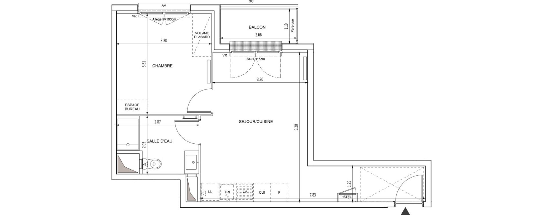 Appartement T2 de 40,04 m2 &agrave; Chilly-Mazarin Croix blanche - cardinal - bel abord