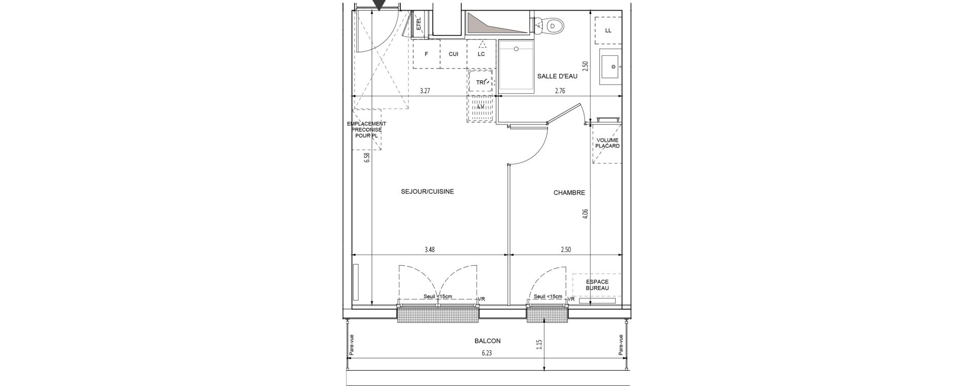 Appartement T2 de 37,45 m2 &agrave; Chilly-Mazarin Croix blanche - cardinal - bel abord