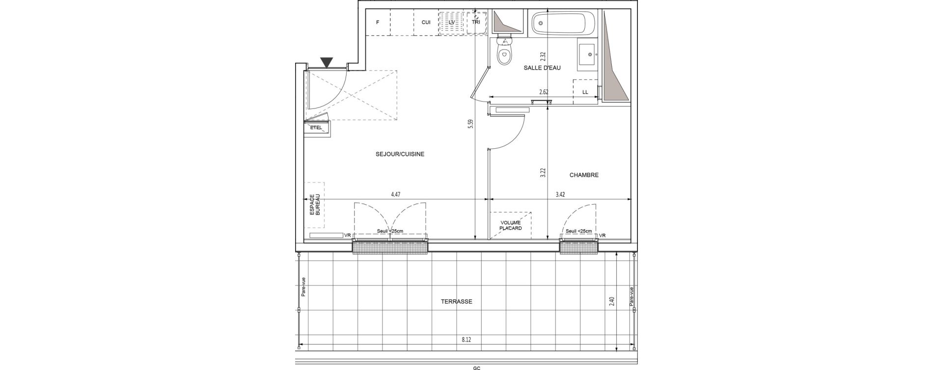 Appartement T2 de 38,93 m2 &agrave; Chilly-Mazarin Croix blanche - cardinal - bel abord