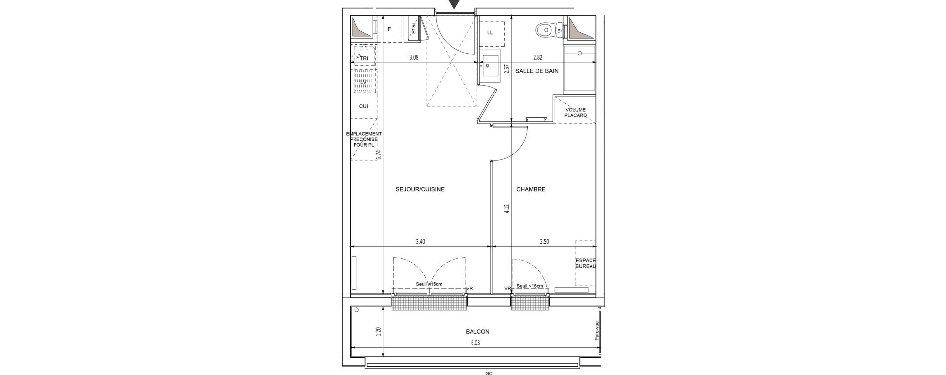 Appartement T2 de 38,35 m2 &agrave; Chilly-Mazarin Croix blanche - cardinal - bel abord