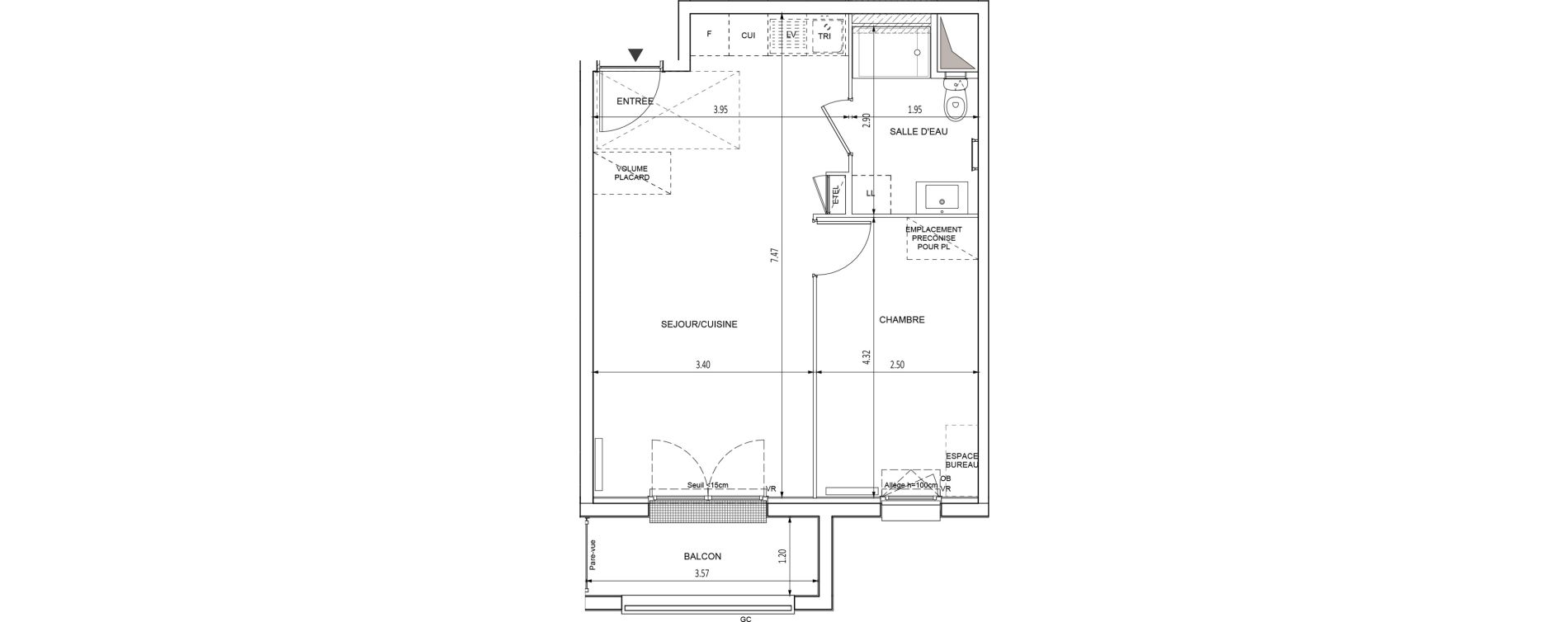 Appartement T2 de 41,43 m2 &agrave; Chilly-Mazarin Croix blanche - cardinal - bel abord