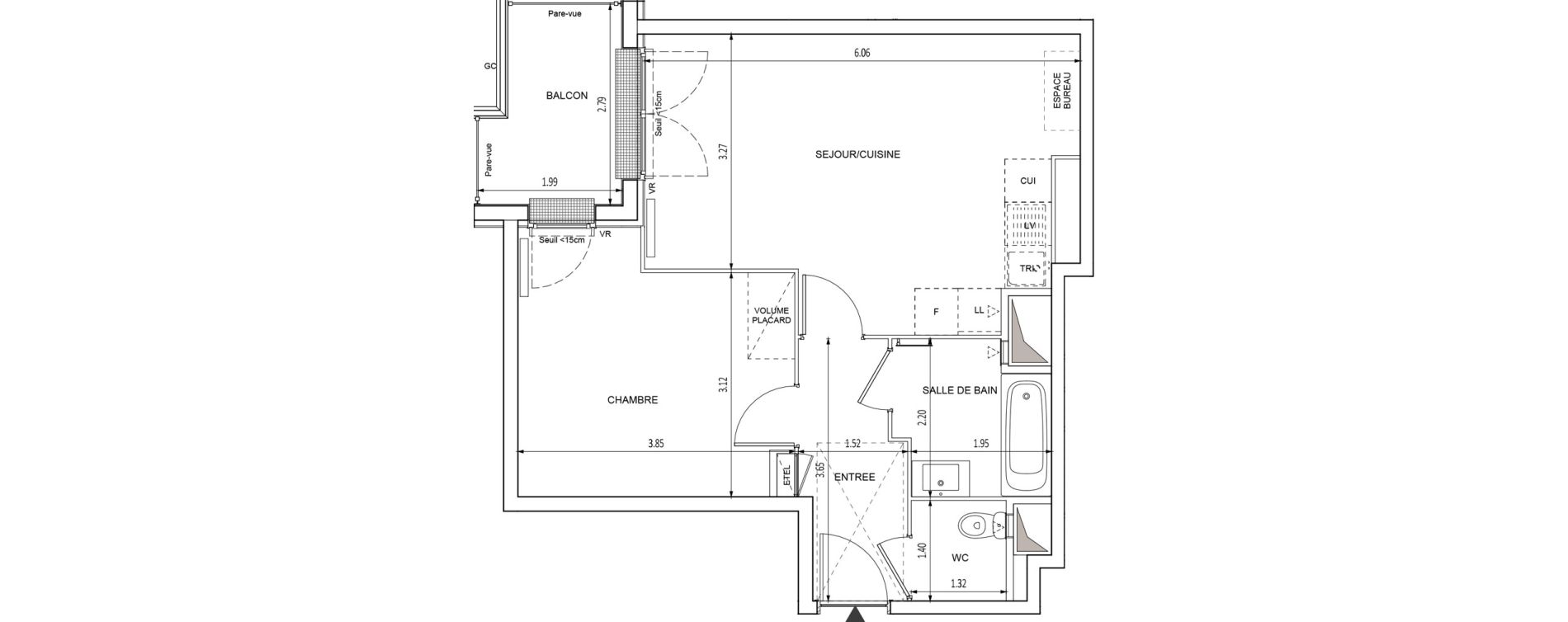 Appartement T2 de 45,90 m2 &agrave; Chilly-Mazarin Croix blanche - cardinal - bel abord