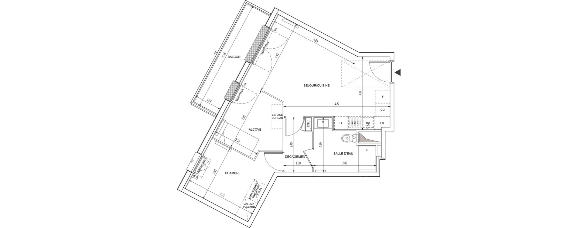 Appartement T2 de 46,54 m2 &agrave; Chilly-Mazarin Croix blanche - cardinal - bel abord