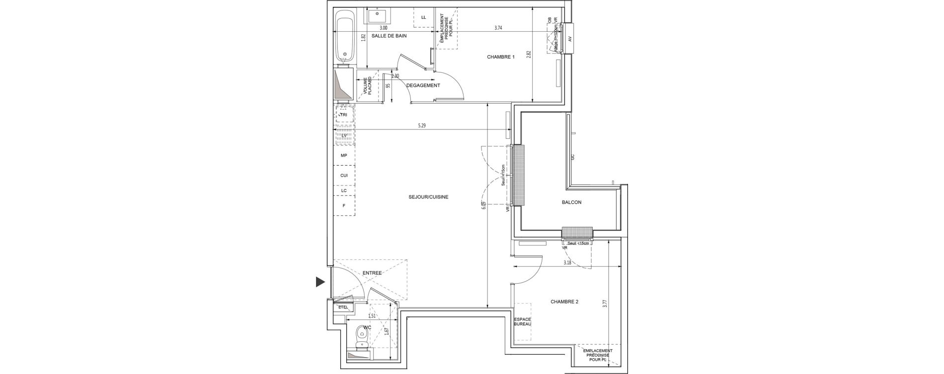 Appartement T3 de 62,94 m2 &agrave; Chilly-Mazarin Croix blanche - cardinal - bel abord