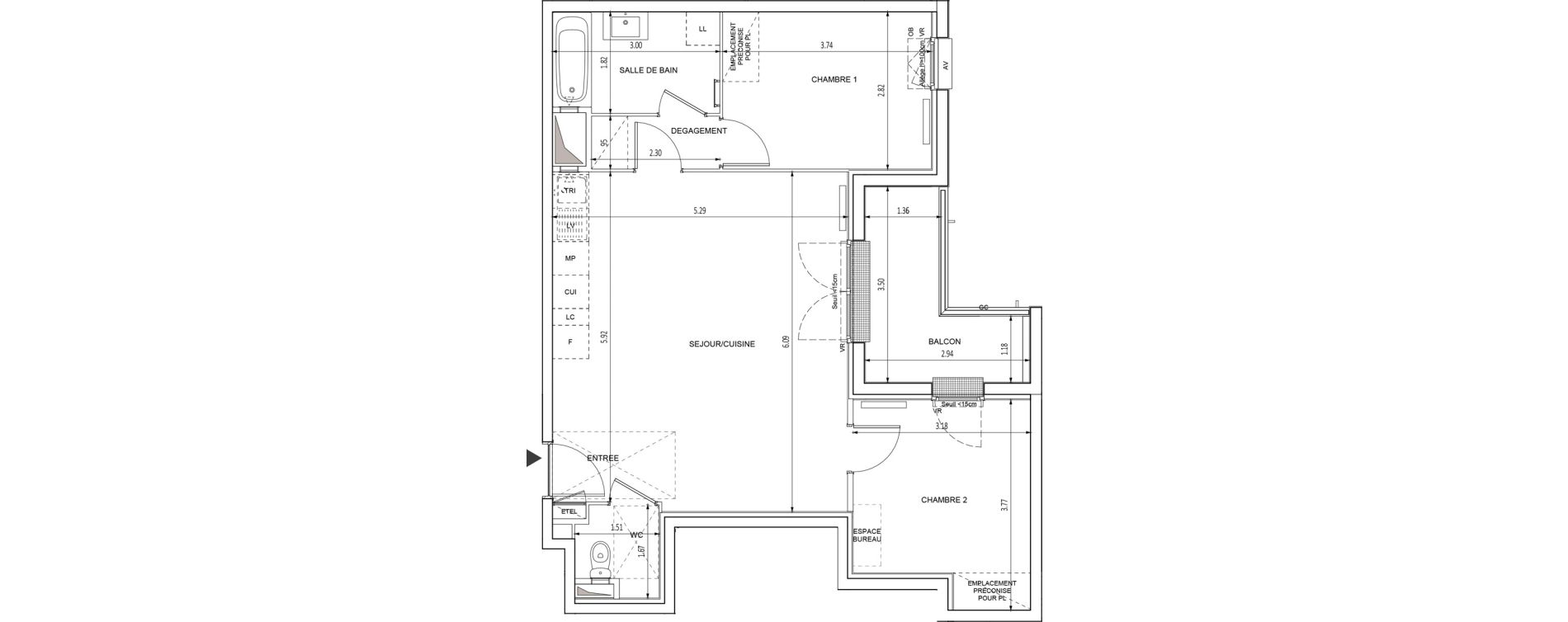 Appartement T3 de 62,94 m2 &agrave; Chilly-Mazarin Croix blanche - cardinal - bel abord