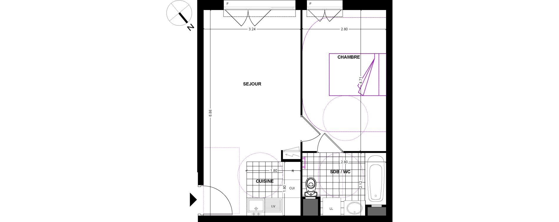 Appartement T2 de 40,39 m2 &agrave; Chilly-Mazarin Centre